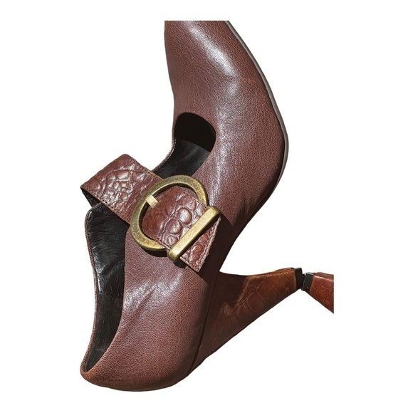 Paco Pacogil Leather Cone Heel Mary Jane Pump Brown 8B - Picture 8 of 8